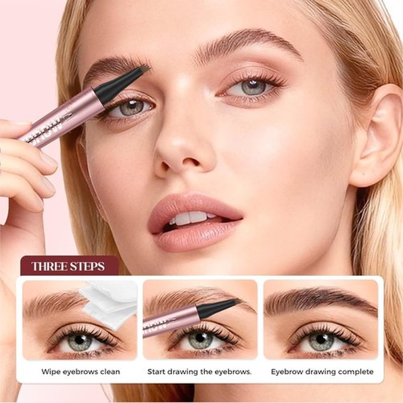 Skiennix Microblading Eyebrow Pen - 4-Tip Waterproof 3D Pencil for All-Day Natural Makeup (Black)