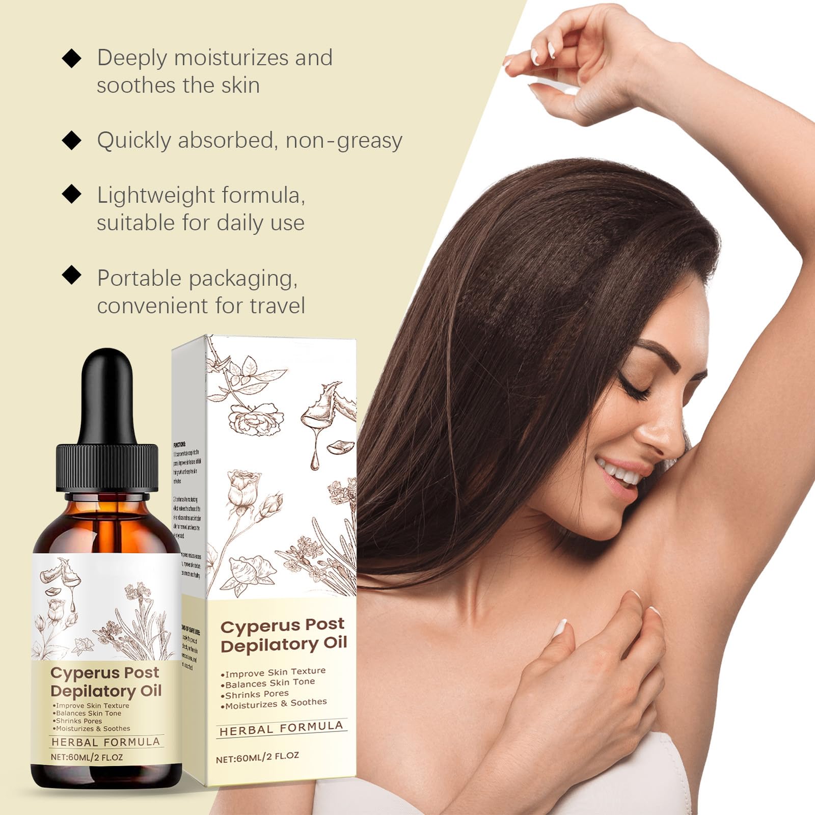 3 Pcs Cyperus Rotundus Oil for Hair Removal, Gentle Nourishing, Soothing Smooth Delicate Skin, Hair Removal Care Essential Oil.