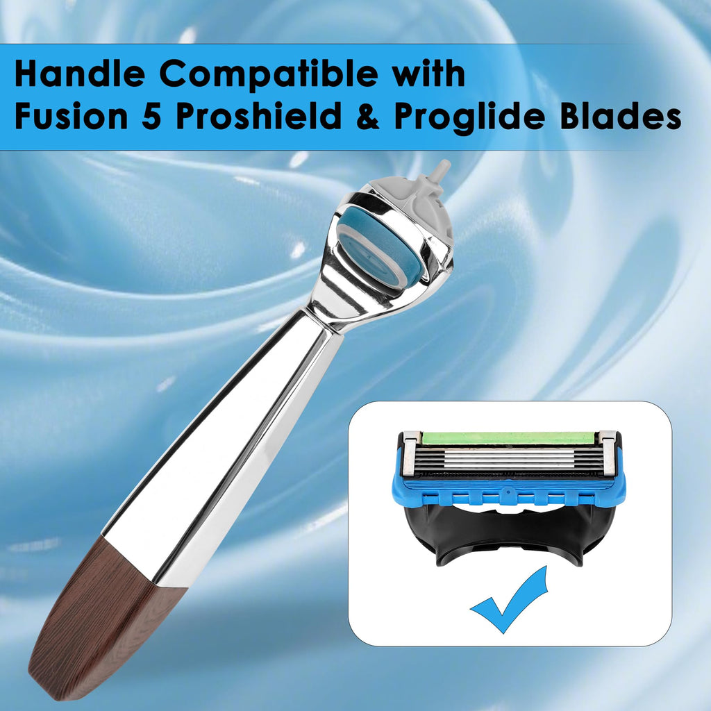 TOCCOOL Metal Replacement Razor Handle for Men, Compatible with Gillette Fusion 5 Proshield & Proglide Blades (Brown)