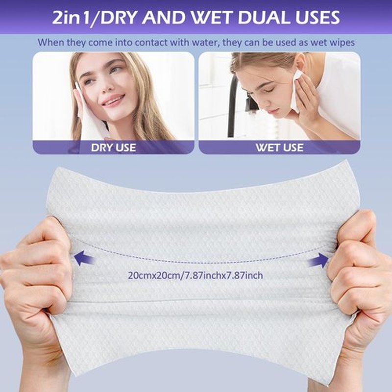Disposable Face Towel 200 Count, Face Towels, Soft Cotton Dry Wipes Facial Cloths Towelettes for Washing and Drying, Facial Tissue for Cleansing, Skincare and Makeup Remover