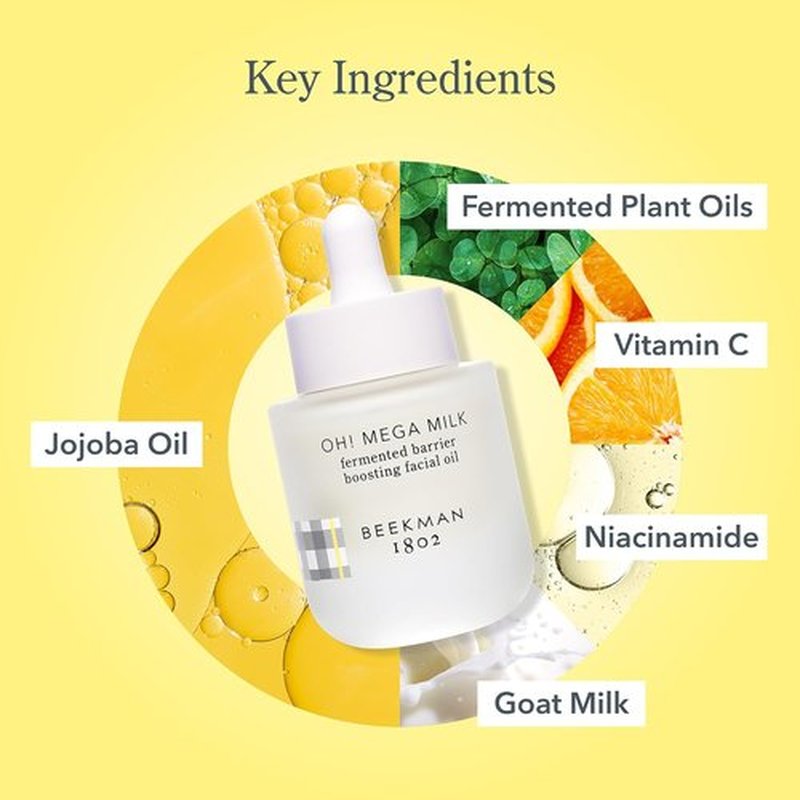 Beekman 1802 Oh! Mega Milky Oil Facial Oil - Radiance & Barrier Support with Niacinamide & Vitamin C | 1 fl oz & 0.5 fl oz Bottles