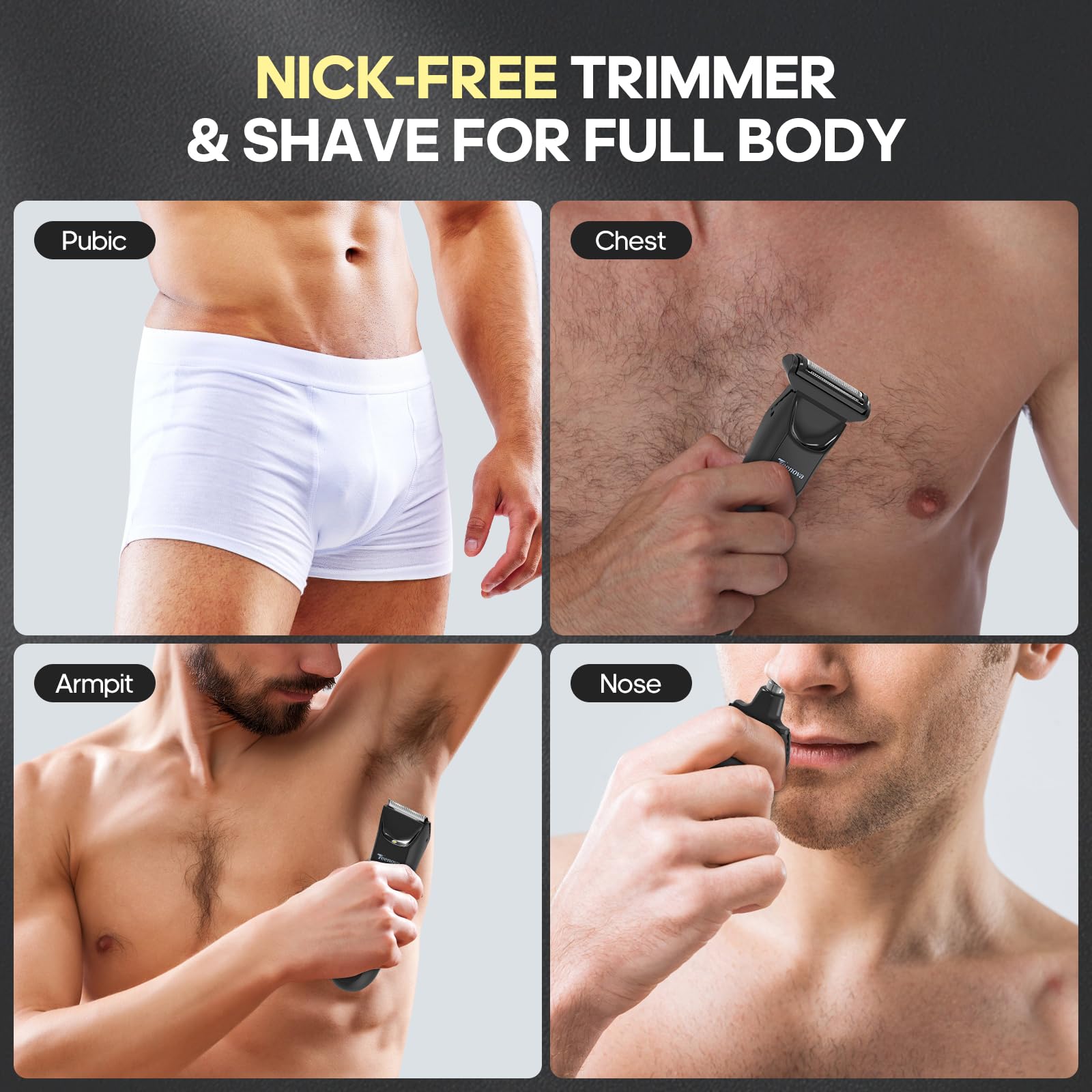 TEENOVA Manscape Body Hair Trimmer for Men, No Nick Pubic Bikini Trimmer for Women, 3 in 1 Versatile Groin Shaver with Nose Hair Trimmer, Cordless Dock Charging, LED Display, Wet/Dry Grommer (Green)