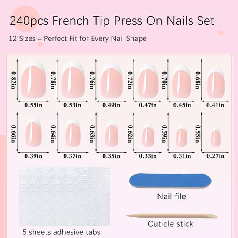 AddFavor 240pcs French Tip Press on Nails Short Oval Fake Nails, White French Tip Nails Press ons Acrylic Press on Nail Almond False Nail Tips for Women
