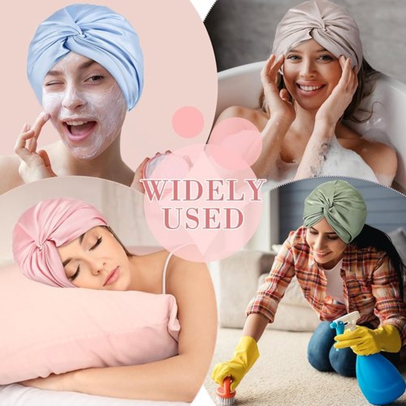 Maiteenly 4 Pcs Adjustable Silk Satin Bonnet for Sleeping Women Double Layer Silk Hair Wrap Sleep Cap Night Turban for Large Long Curly Straight Braid Hair Unisex(Light Color)