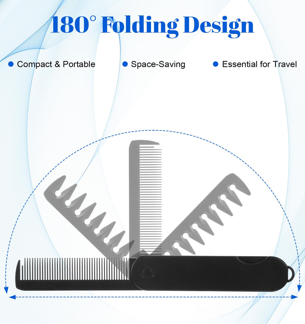 Folding Hair Comb, 2 in 1 Folding Travel Comb Mens Texture Foldable Pocket Combs Fine & Wide Tooth for Hair Moustache Beard, Foldable Pocket Combs for Men Everyday Grooming, Travel Size