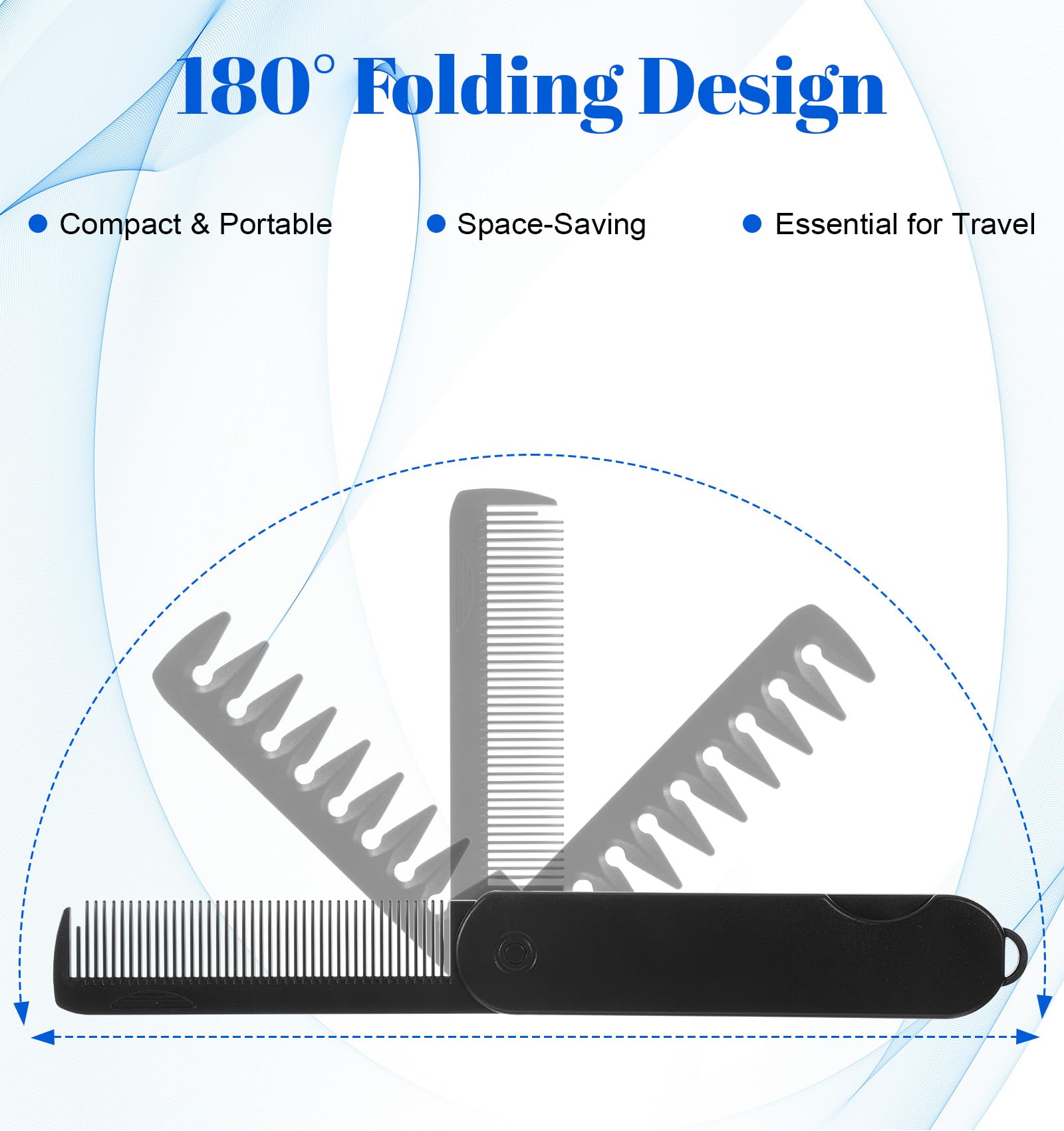 Folding Hair Comb, 2 in 1 Folding Travel Comb Mens Texture Foldable Pocket Combs Fine & Wide Tooth for Hair Moustache Beard, Foldable Pocket Combs for Men Everyday Grooming, Travel Size