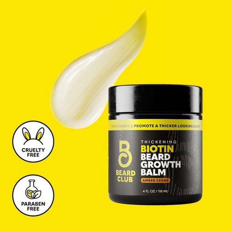 The Beard Club Biotin Beard Balm for Men - Moisturizing Shea Butter & Castor Oil - Amber Cedar Scent | 4 oz