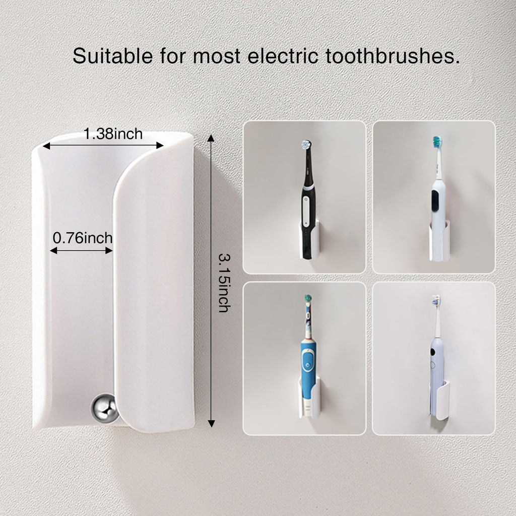 HAVICATO Electric Toothbrush Holder for Bathroom, Wall-Mounted Toothbrush Stand with Self-Adhesive, Compact Bathroom Caddy for Electric Toothbrushes (White-2pcs)