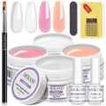 Saviland Builder Nail Gels Kit - 4 Colors Clear Nudes White Pink Hard Gel for Nail Strengthen Nail Extension Gel Kit with 100PCS Nail Forms and Acrylic Nail Brush for Beginners DIY at Home