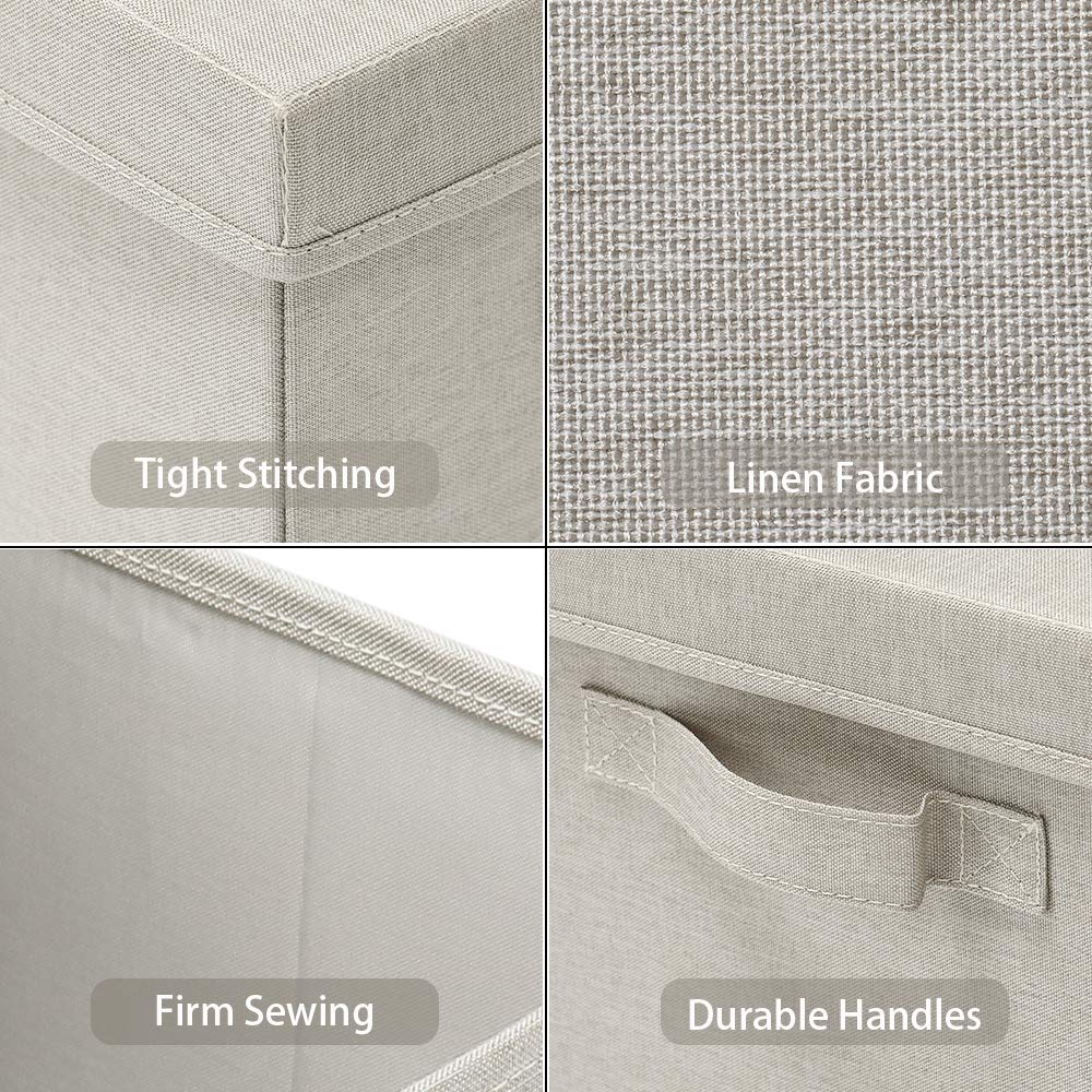 HOONEX Foldable Storage Bins with Lids, 2 Pack, Storage Boxes with Carrying Handles and Sturdy Heavy Cardboard, 16.5" L x 11.8" W x 7.5" H for Shoes, Books, Clothes, Beige