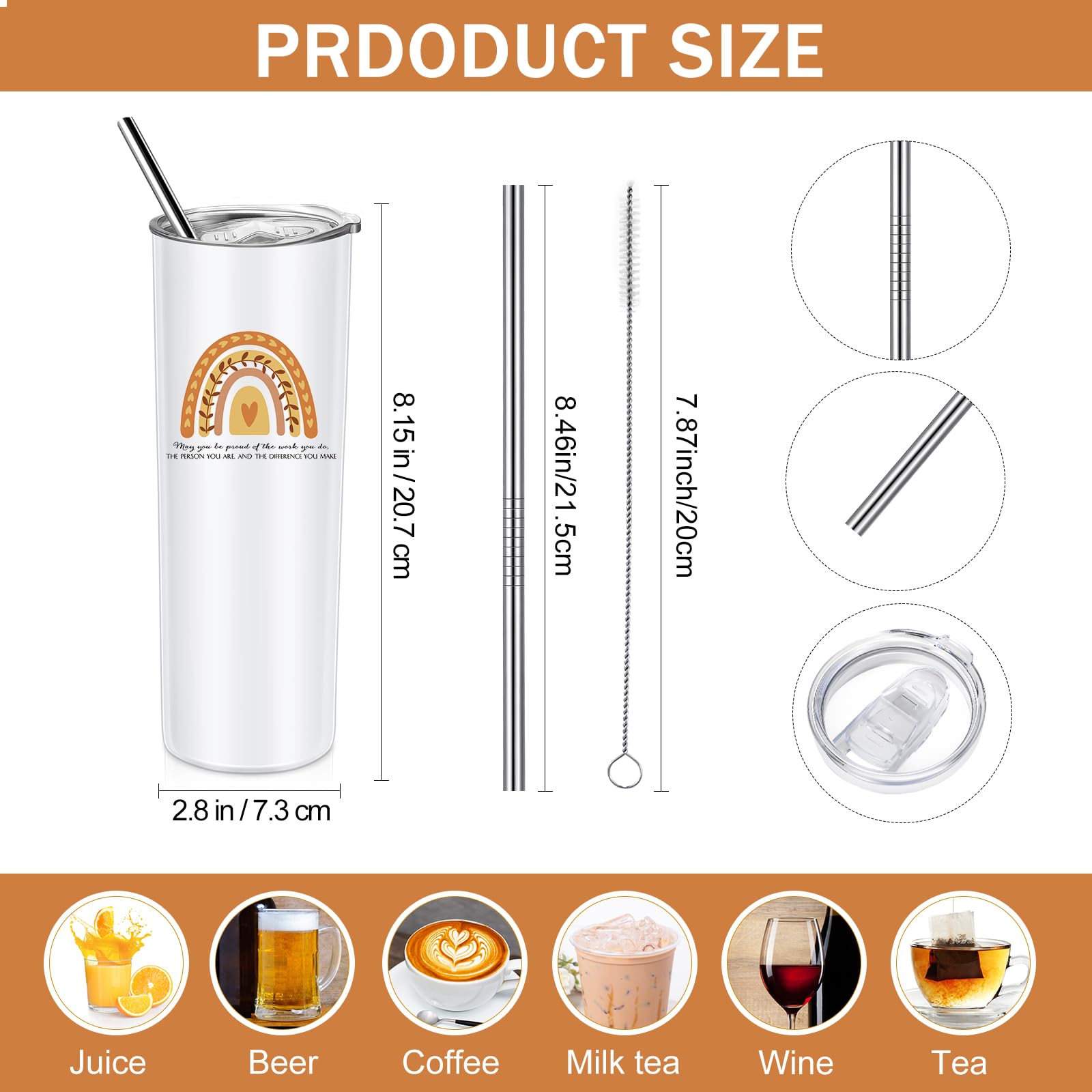 10 Pcs Gradation Teacher Gifts Thank You Inspirational Tumbler Cups Bulk End of Year Appreciation Gifts for Teacher Nurse Employee 20oz Stainless Steel Travel Cups Motivational Insulated Tumbler