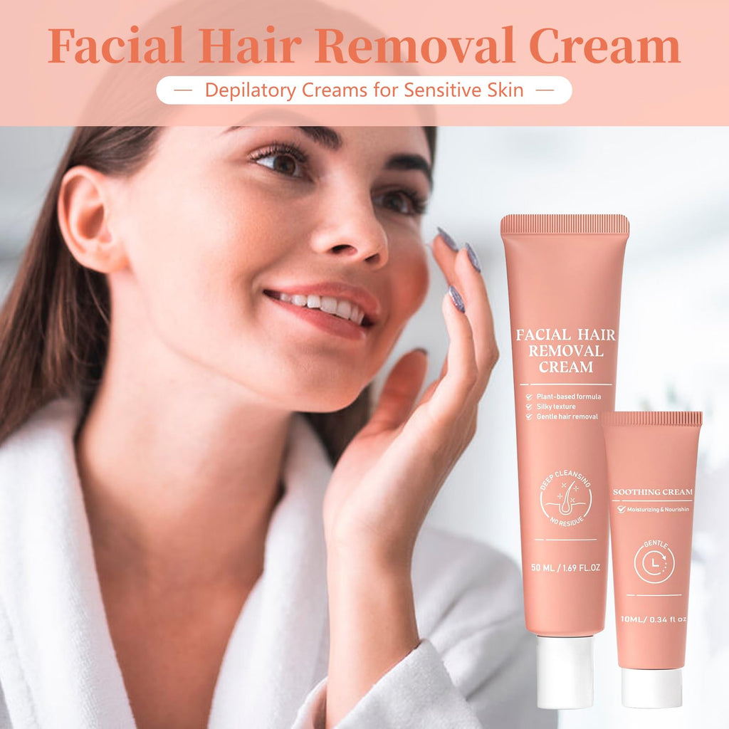 Women Facial Hair Removal Cream for Face Sensitive Skin, Painless Facial Depilatory Cream for Face, Flawless Unwanted Chin Upper Lip Hair Remover, At Home Pubic Hair Removal