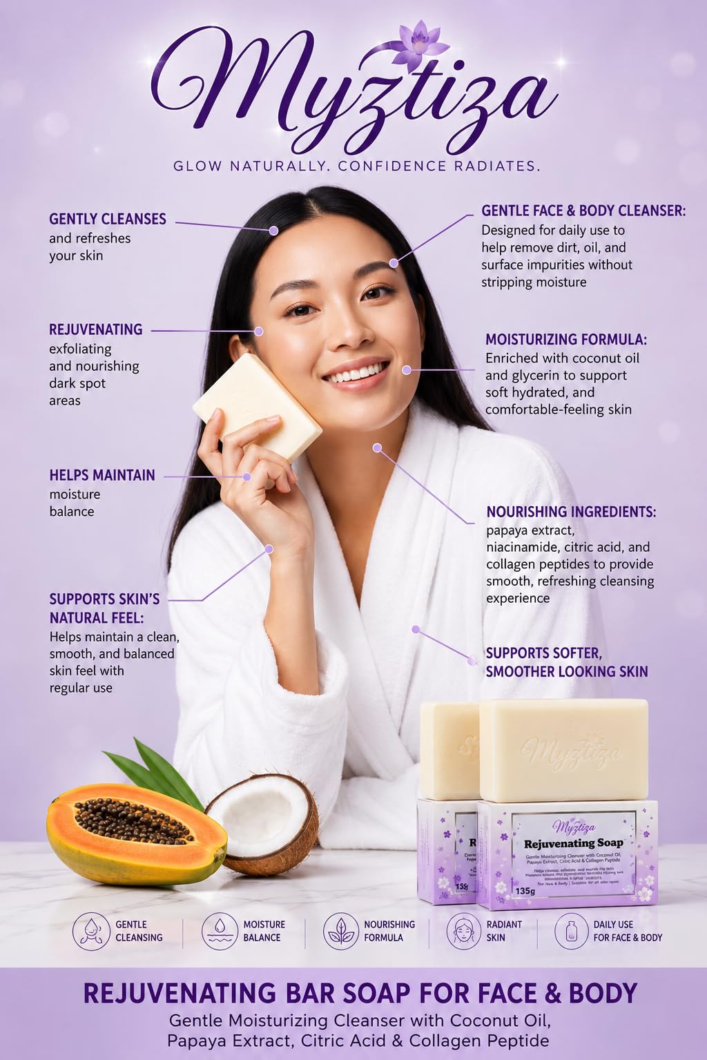 Myztiza Rejuvenating Bar Soap for Face & Body – 2 Pack 135g Each