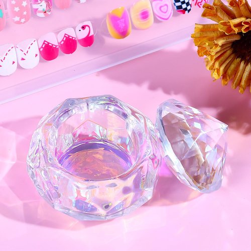 Dappen Dish with Lid for Acrylic Powder Nails Diamond Styling Design Crystal Glass Monomer Dampen Dish Holder for Nail Acrylic Liquid (8)