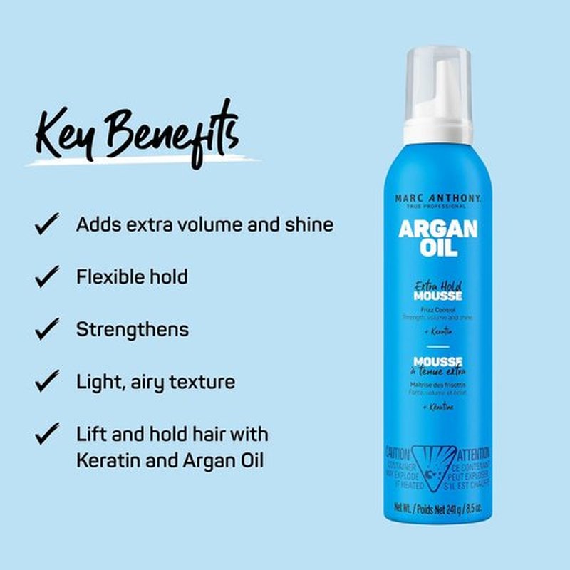 Marc Anthony Volumizing Hair Mousse - Extra Hold Styling Mousse with Argan Oil & Keratin for Frizz Control | Lightweight for All Hair Types