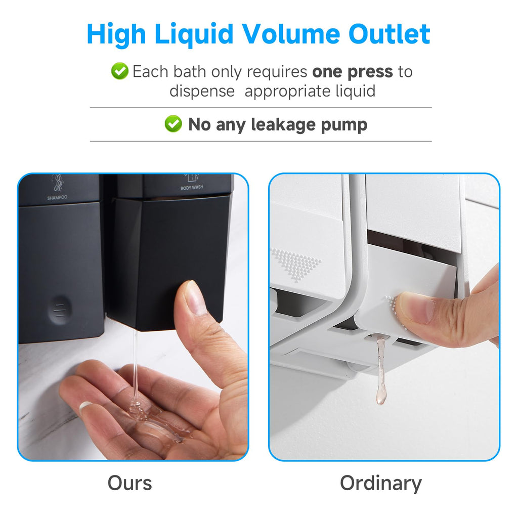 Shampoo and Conditioner Dispenser,GlintGath Shower Dispenser 3 Chamber No Drill Shampoo Dispenser for Shower Wall Mounted Shower Soap Dispenser for Bathroom Hotel,Large Capacity 3 * 500ML, Black