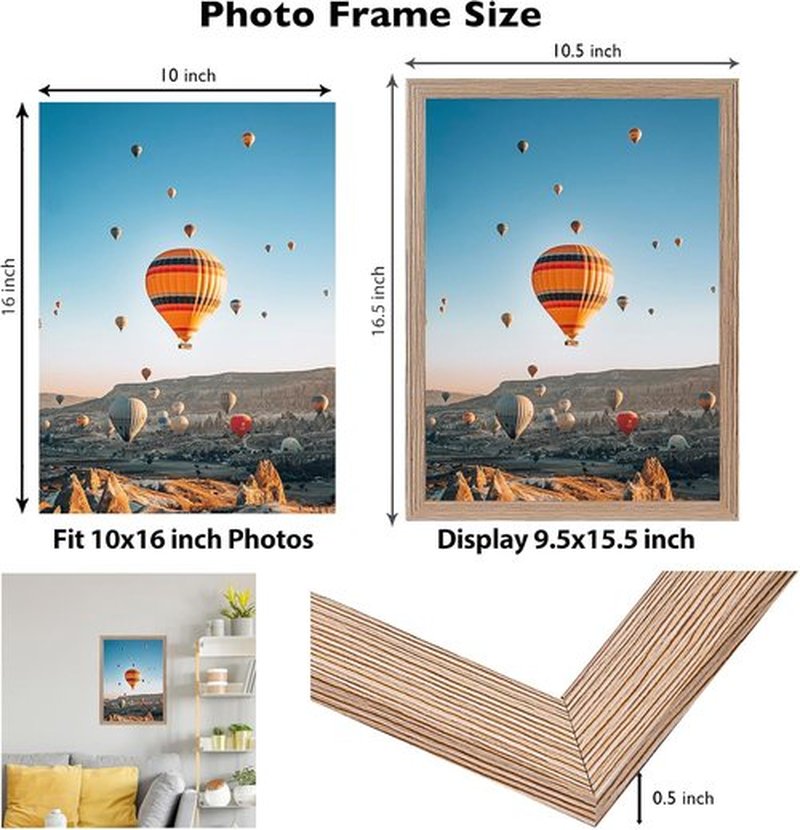 JCJMY 10x16 Rustic Brown Picture Frame - Versatile Wall Mounting for Horizontal or Vertical Display