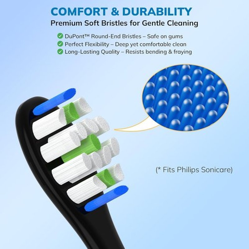 Philips Sonicare Replacement Toothbrush Heads - 8 Pack Soft Bristles for Click-On Electric Toothbrushes | Black