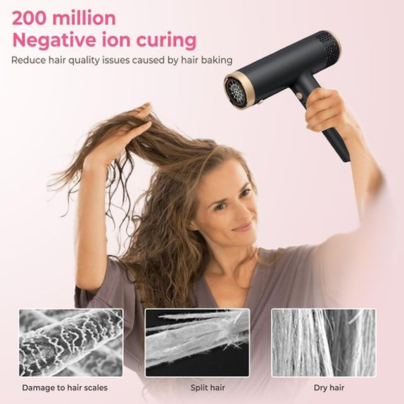 Hair Dryer 3 in 1 Hot Air Styler, 2000 W Ionic Blow Dryer, Lightweight Compact Hairdryer for Travel, Long Barrel Airflow Auto Wrap Curler for Quick Styling, Fast Drying, Coolshot (Black)