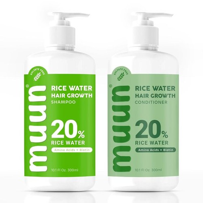 Muun Rice Water Shampoo & Conditioner Set - Boost Hair Growth & Regrowth | Natural Ingredients with Biotin & Keratin