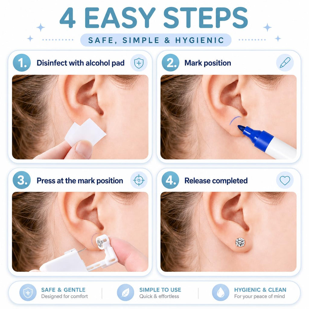 Anzero Ear Piercing Kit Disposable Ear Piercing Gun Kit with Sterile CZ Studs, Painless Piercing Gun for Home Self-Use, Easy & Safe Piercing for Women, Men & Girls - 5MM