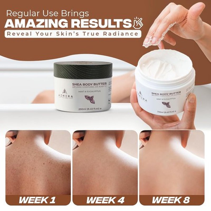 AZMERA Handcrafted Whipped Shea Body Butter - Refreshing Mint & Eucalyptus Moisturizer for Dry Skin | 8.82 oz Vegan, Non-Greasy Formula