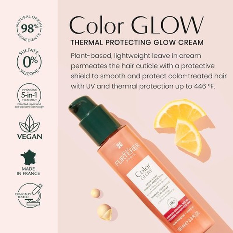René Furterer Color Glow Cream - Thermal-Protecting Formula with Amino Acids & Lemon Oil, 3.3 fl oz