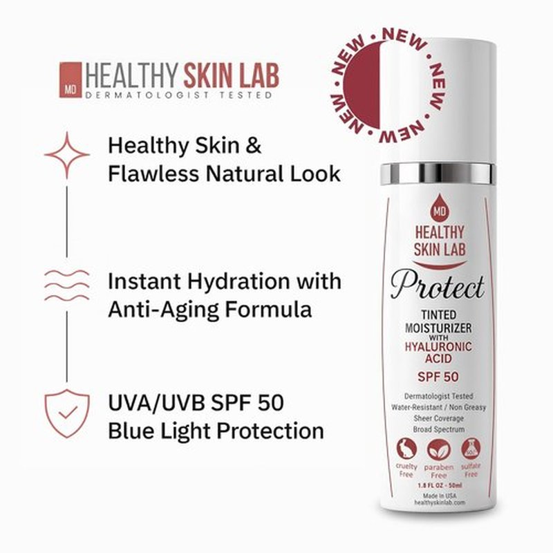 Healthy Skin Lab Tinted Moisturizer SPF 50 - Lightweight Hydrating Mineral Sunscreen with Hyaluronic Acid, 1.8 oz