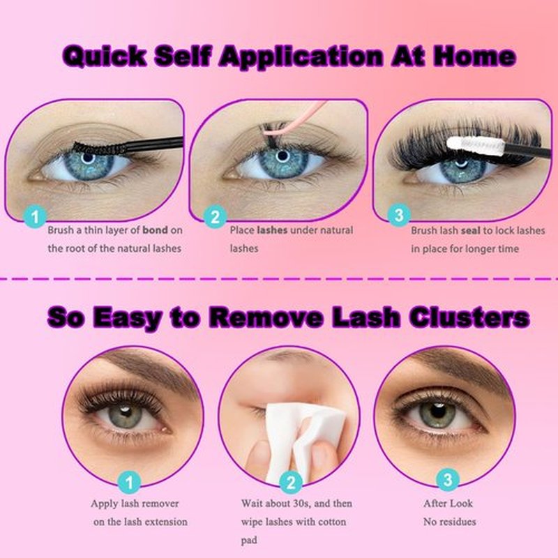 DAODER Wispy Lash Extension Kit 640Pcs Cluster Lashes Natural Look, Short Lash Clusters Kit 9-13mm 30D 40D 50D 60D D Curl Individual Lashes Kit with Lash Bond Seal Remover(30D+40D+50D+60D Kit 9-13mm)