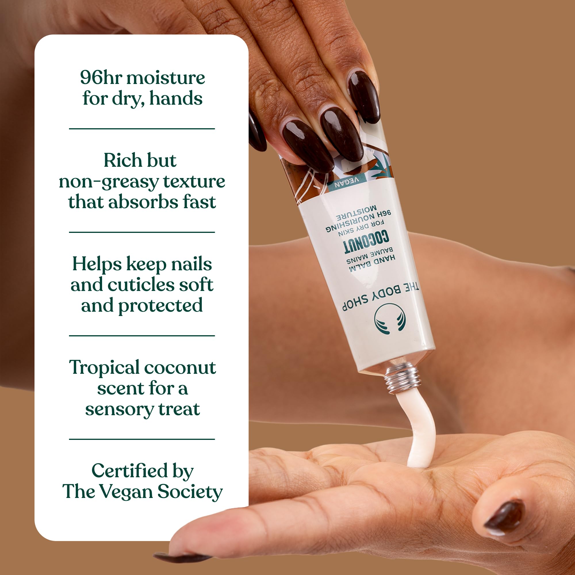 The Body Shop Hand Balm | 96hr Nourishing Moisture for Dry Cracked Hands | with Shea Butter, Non-greasy, Vegan, 30 ml / 1.0 oz (Coconut)
