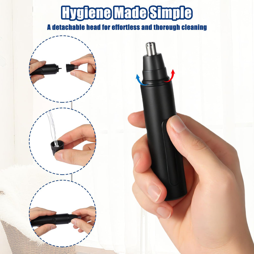 SYAWS Nose Hair Trimmer for Men and Women,USB Rechargeable Eyebrow & Facial Hair Remover with LED Display,Aluminum Alloy Shell with IPX7 Waterproof,Dual Edge Blades for Easy Cleaning (Black)