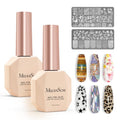 MelodySusie 2PCS Nail Foil Glue Gel and 2PCS Stamping Plates, 15ML Soak Off LED/LUV Foil Transfer Adhesive for Nail Art, Professional Strong Sticky Base for Nail Foils & Stickers