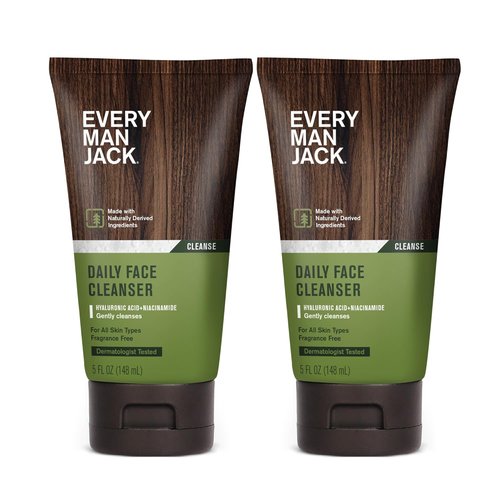 Every Man Jack Hydrating Face Wash for Men - Revitalize Dry Skin with Hyaluronic Acid & Niacinamide | 5 fl oz (2 Pack)