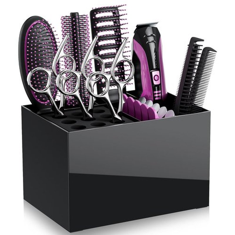 Noverlife Hair Salon Scissor Holder Box, Shear Holder for Stylist, Professional Hairdressing Scissors Rack Barber Organizer Box for Storage Combs Clips Brushes Holder, Barber Supplies Shear Case
