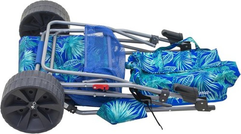 Tommy Bahama Beach Cart - Deluxe Folding Caddy for Towels & Accessories | Holds 48-Quart Cooler & 4 Chairs - Blue