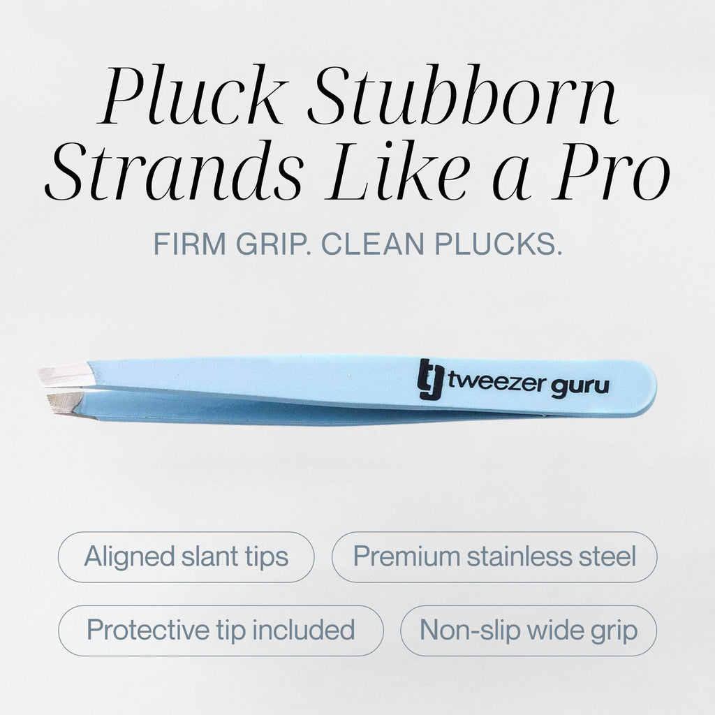 Tweezer Guru Tweezers for Women Facial Hair & Men – Precision Slant-Pointed Eyebrow Tweezer for Ingrown Hair, Blackhead & Splinter Removal (2 Sky Blue)