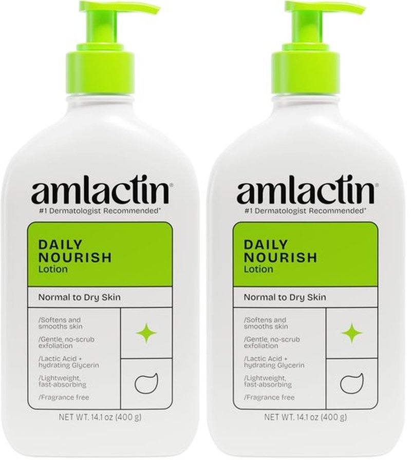 AmLactin Daily Nourish Therapeutic Body Lotion for Dry Skin - No-Scrub Exfoliator and Moisturizer 12% Lactic Acid Lotion,14.1 oz (Packaging May Vary),(Pack of 2)