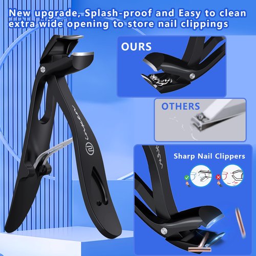 Toenail Clippers for Thick Nails - Angled Head, Wide Jaw, INXEN Ergonomic Long Handle Toe Nail Clippers for Seniors, Nail Cutter for Men & Women, Premium Steel with Nail Catcher