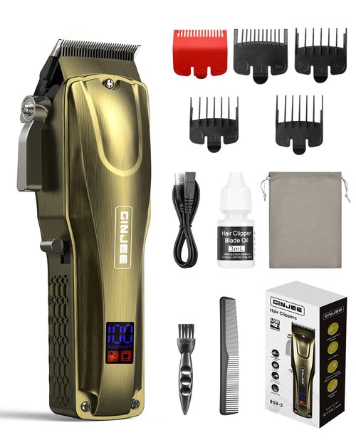 GinJee Hair Clippers for Men, Cordless & Corded Barber Clipper with 5Hrs Runtime, 7000RPM Rotary Motor & LED Display, Waterproof Professional Hair Cutting Kit for Men and Home Use (Gold)
