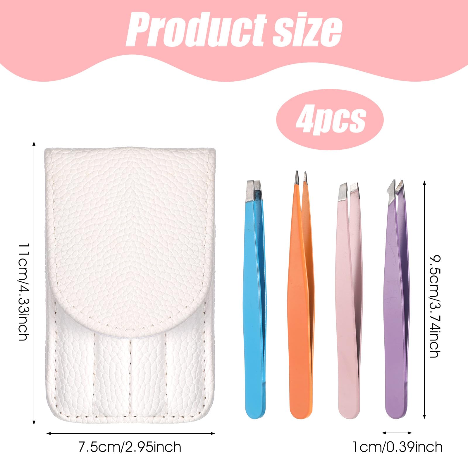 4Pcs Mini Tweezers Set, Micro Tweezers Stainless Steel Precision Eyebrow Tweezer for Facial Hair Removal, Travel Size With Leather Case