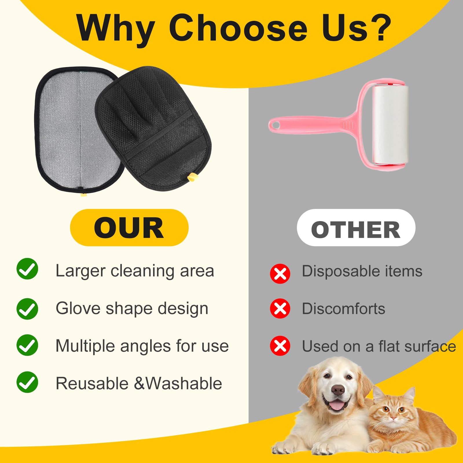 2-Pack Pet Hair Remover Gloves - Reusable Grooming Gloves for Dogs & Cats, Static Electricity Fur Removal Mitts for Furniture, Car, Clothing - Quick Dry Cleaning