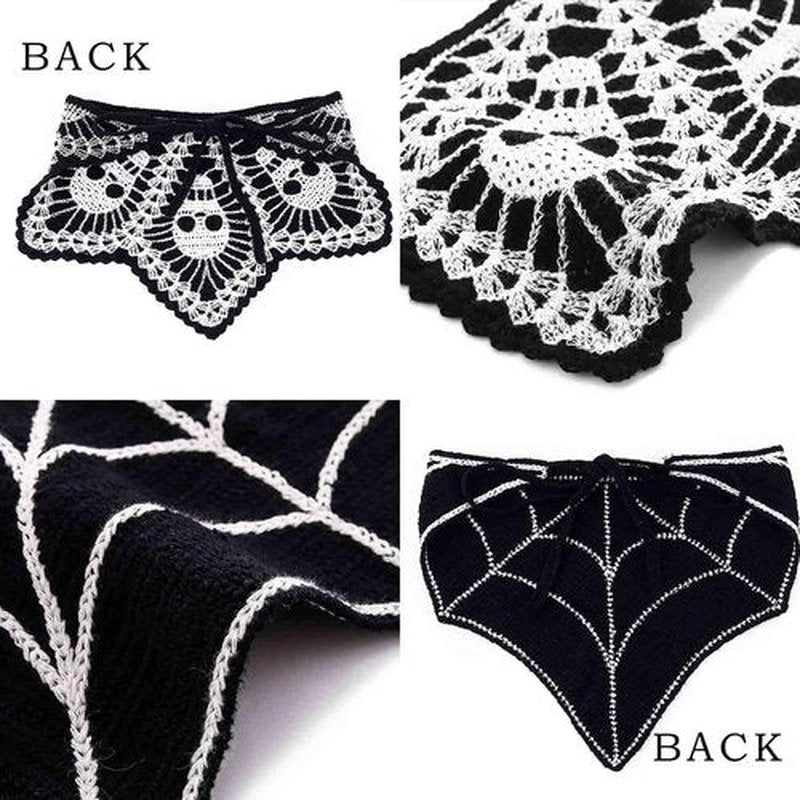 Acenail Halloween Headbands Black Skull Crochet Bandanas Headband Spider Web Triangle Hairband Gothic Head Scarf Tie Back Head Wraps Halloween Hair Accessories for Women 2Pcs (Black A, One Size)