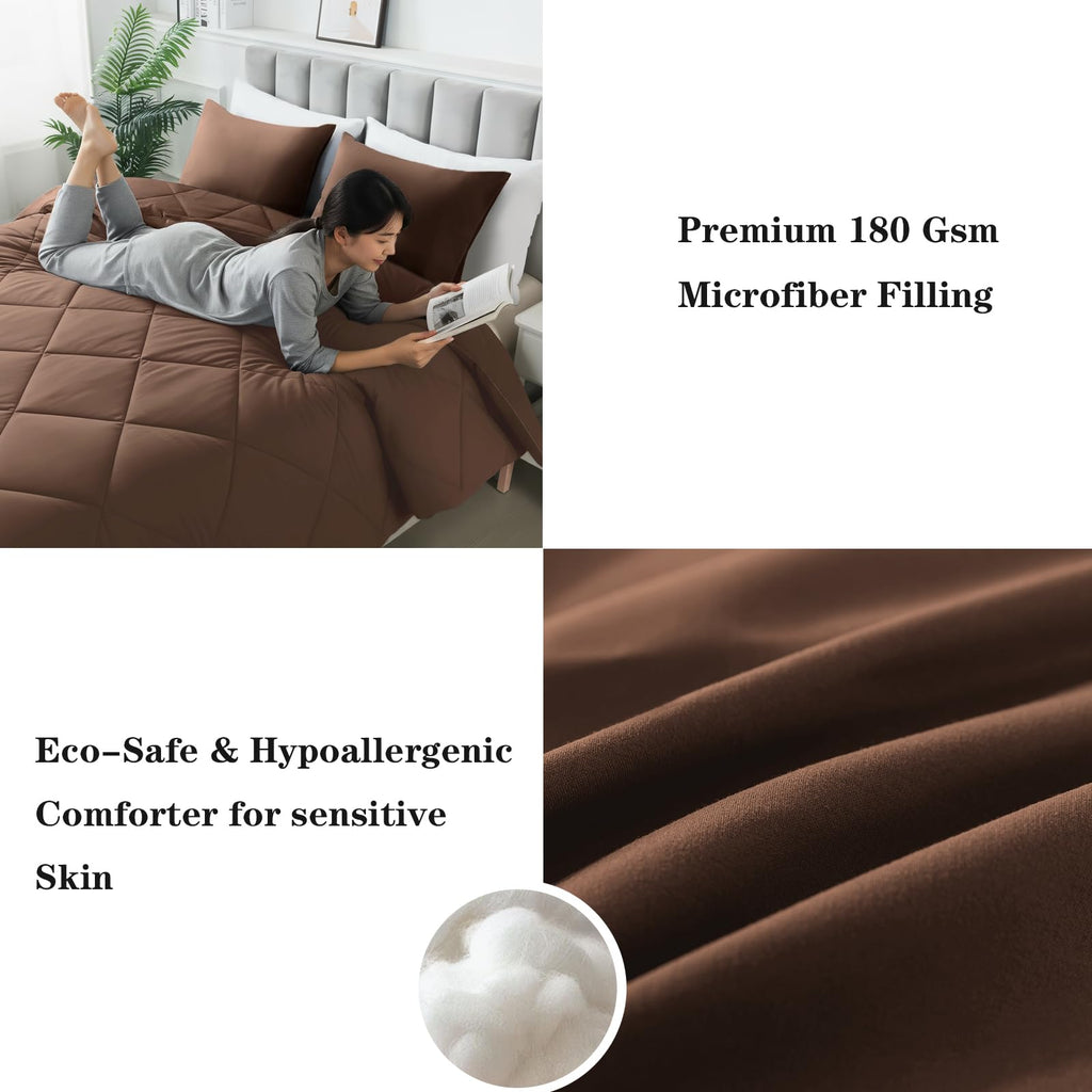 SUVAMJAM 3-Piece King Comforter Set,All-Season,Soft & Hypoallergenic &Breathable Bedding,Polyester Quilted,Down Alternative(Comforter*1 & Pillowcases*2),Chocolate