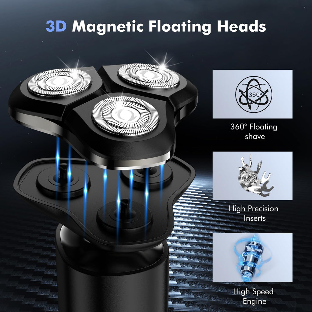Electric Razor for Men, 2025 Magnetic Electric Shavers, IPX7 Waterproof Wet/Dry Mens Shaver, Smart LED Display & All-in-One Charging Base with Trimmers