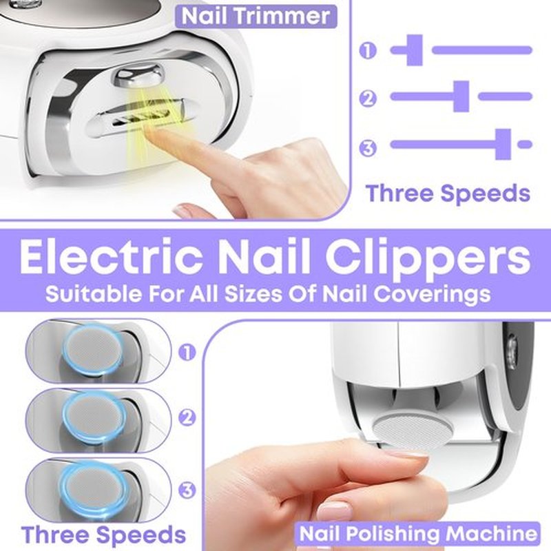 Gift for Her Electric Nail Clipper for Senior, Rechargeable 3-Speed Nail Trimmer with Light & Nail Chip Storage, 3 in 1 Automatic Fingernail Grinder for Women Gift Travel Nail Care 2.2mm