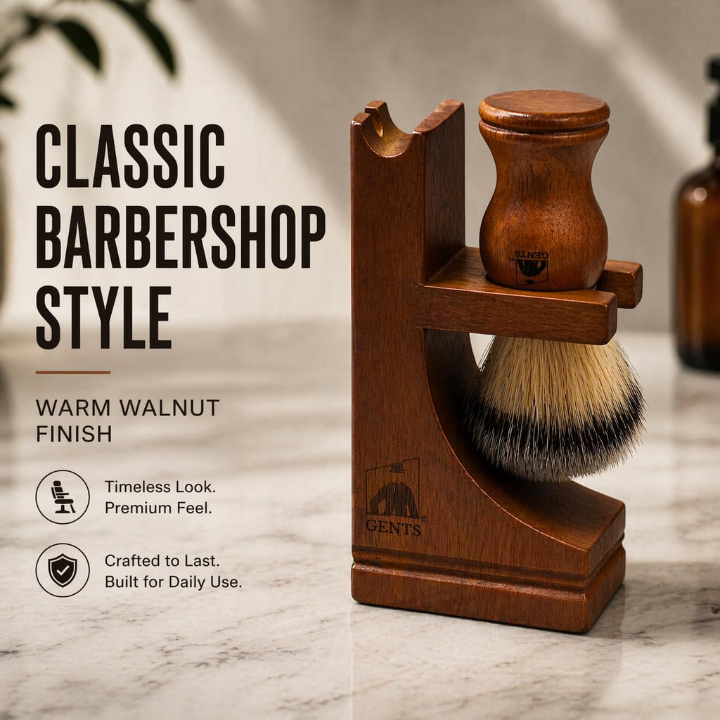 G.B.S Deluxe Wooden Shaving Razor and Shave Brush Stand - Safety Razor Brush Holder. Prolong The Life of Your Shaving Brush and Razor, Walnut Wood Finish