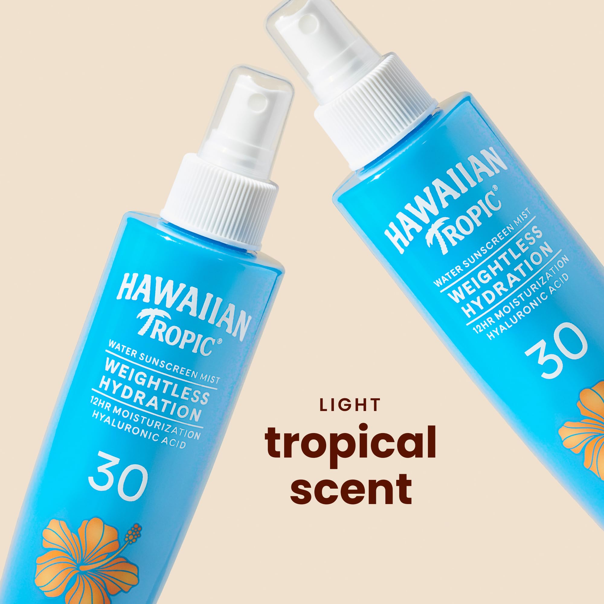 Hawaiian Tropic Weightless Hydration Water Mist for Body SPF 30, 5.2 Fl Oz | Hawaiian Tropic Body Spray Sunscreen Mist, Water Based SPF 30, Non-Aerosol Sunscreen Spray, 5.2 Fl Oz