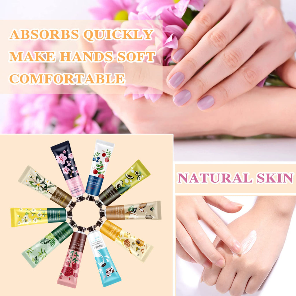 10 Pack Natural Plant Fragrance Hand Cream for Dry Hands,Moisturizing Hand Care Cream Hand Lotion Travel Gift Set,Travel Size Hand Lotion Set for Men and Women-30ml
