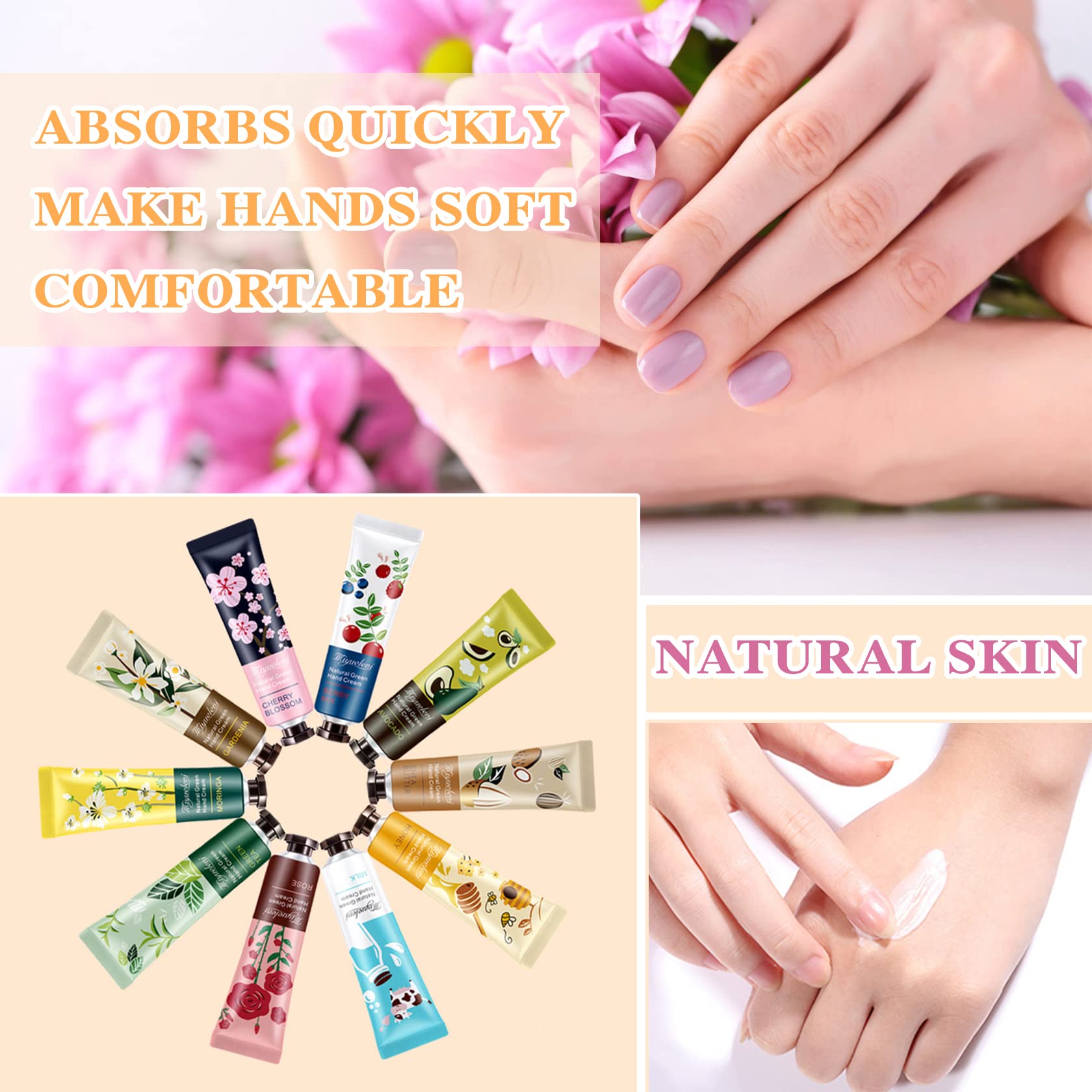 10 Pack Natural Plant Fragrance Hand Cream for Dry Hands,Moisturizing Hand Care Cream Hand Lotion Travel Gift Set,Travel Size Hand Lotion Set for Men and Women-30ml