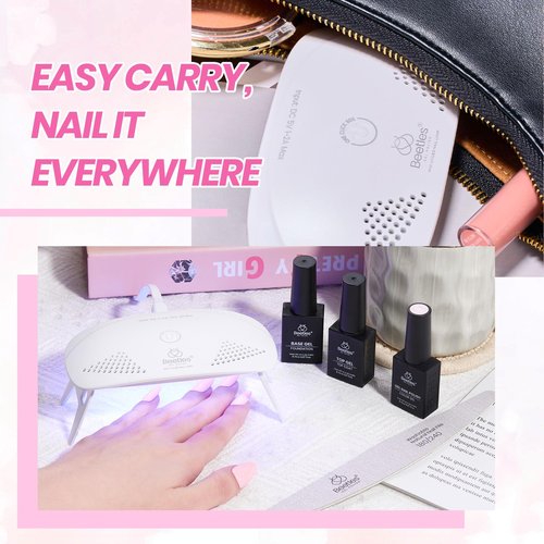 Beetles Nude Pink Gel Nail Polish Kit with UV LED Light Nail Lamp 6 Pcs Starter Kit Base Gel Top Coat Soak Off Nude Pink Polish Set with Nail File for DIY Manicure Gifts for Women